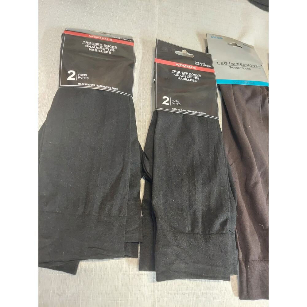 Leggs Womens Trouser Socks Lot Bundle 8 Pairs Black Tan One Size Shoe 5 9 Ribbed - Picture 2 of 2